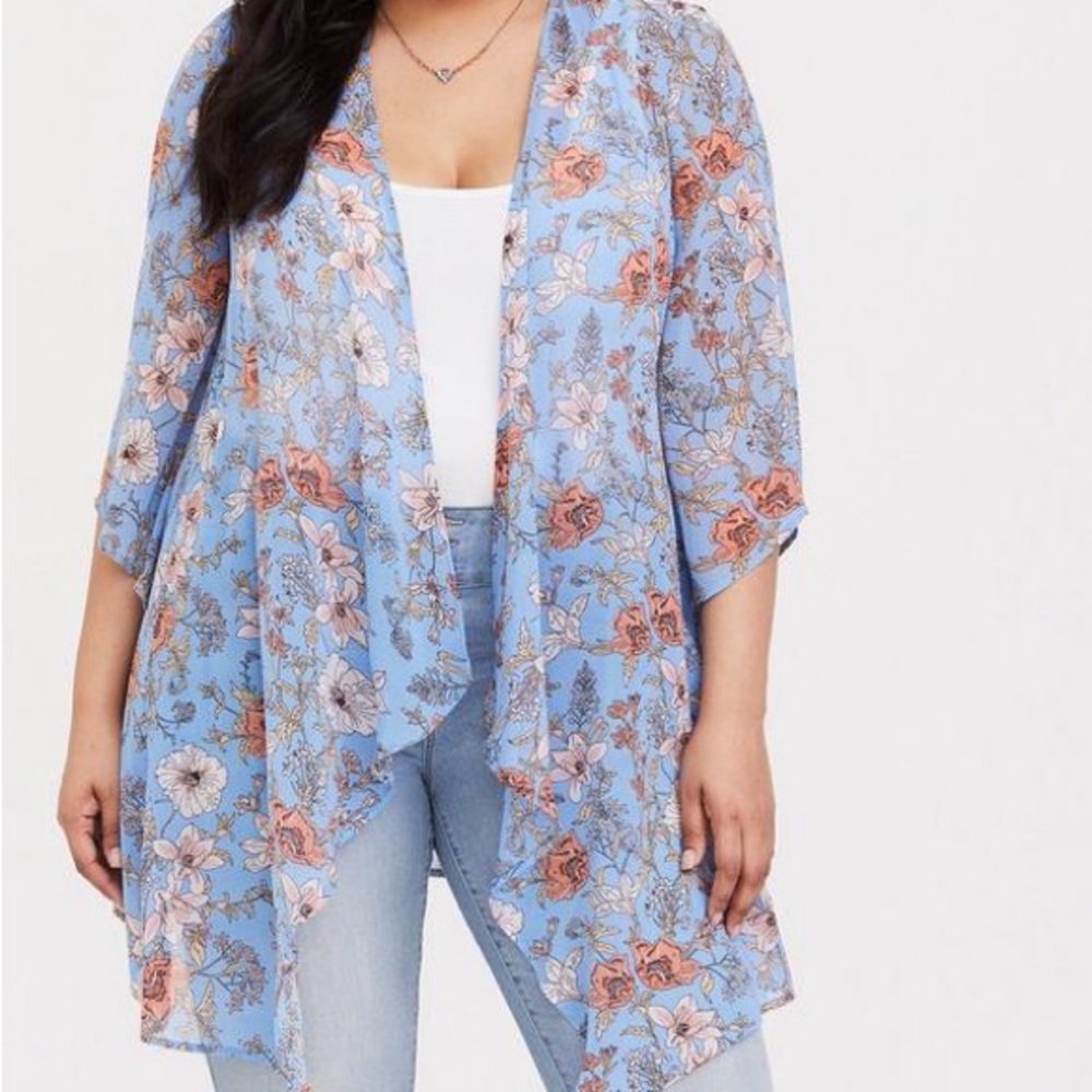 Torrid Blue Floral Drape Front Kimono